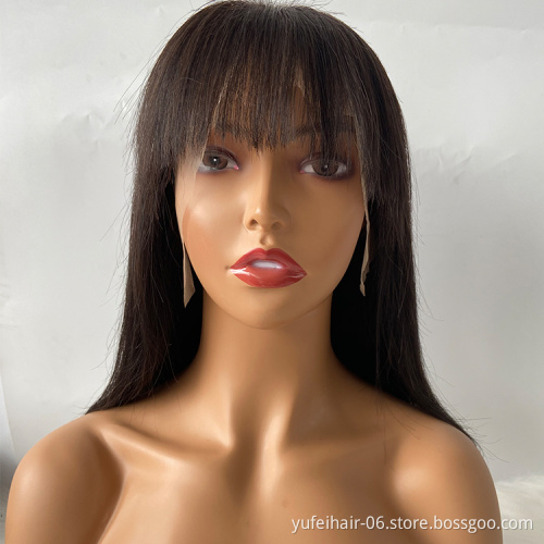 Hot sale 99j natural Color HD Lace Silky Straight Raw Indian Human Hair Lace Frontal Wigs With Bang